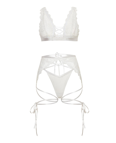 Naya Lace 3 Pc Set W/Strap Details - White