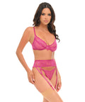 Julia Lace & Mesh 3 Pc Set W/G-String - Rose