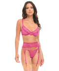 Julia Lace & Mesh 3 Pc Set W/G-String - Rose