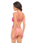 Julia Lace & Mesh 3 Pc Set W/G-String - Rose