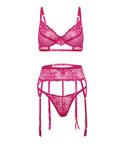 Julia Lace & Mesh 3 Pc Set W/G-String - Rose