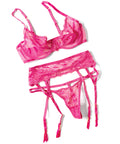 Julia Lace & Mesh 3 Pc Set W/G-String - Rose