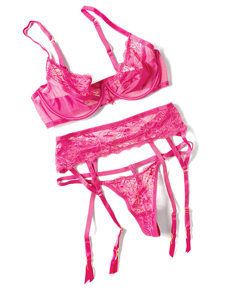 Julia Lace & Mesh 3 Pc Set W/G-String - Rose