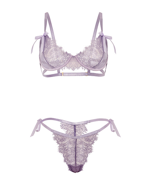 Dahlyia Lace 2 Pc Set W/Decorative Ties - Purple