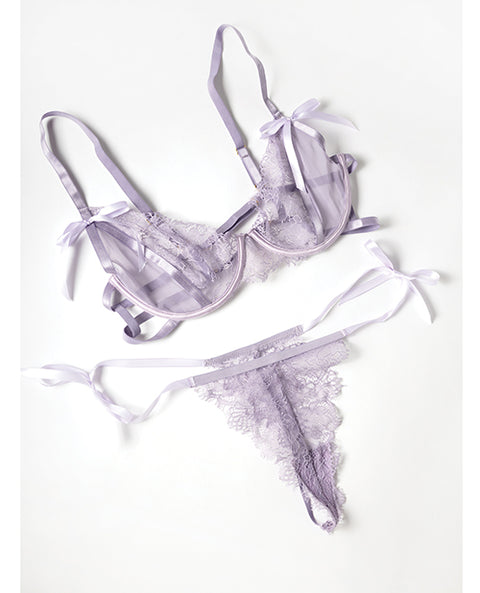Dahlyia Lace 2 Pc Set W/Decorative Ties - Purple