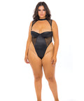 Josephine High Leg Teddy W/Removable Fishnet Collared Harness Black