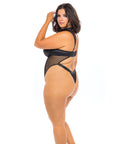 Josephine High Leg Teddy W/Removable Fishnet Collared Harness Black