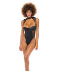 Josephine High Leg Teddy W/Removable Fishnet Collared Harness Black