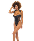Josephine High Leg Teddy W/Removable Fishnet Collared Harness Black