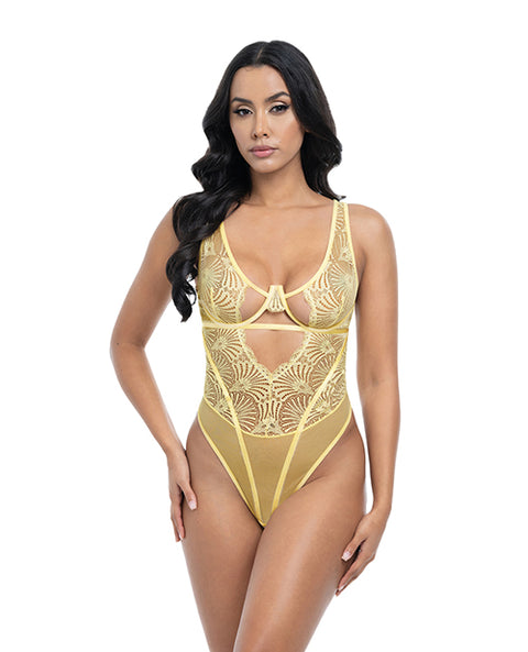 Tiana Scallop Lace & Mesh Underwire Teddy - Pale Banana