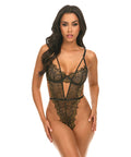 Greta Snake Eyelash Lace Teddy - Black/Gold