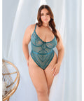 Paisley Lace & Mesh Teddy W/Bow Details - Turquoise