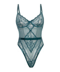 Paisley Lace & Mesh Teddy W/Bow Details - Turquoise