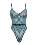 Paisley Lace & Mesh Teddy W/Bow Details - Turquoise