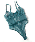 Paisley Lace & Mesh Teddy W/Bow Details - Turquoise
