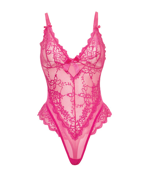 Valentine Lace Teddy w/Bow Details - Rose 1X/2X