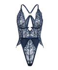 Davina V-Plunge Embroidered Teddy W/Double Ring Charm - Navy
