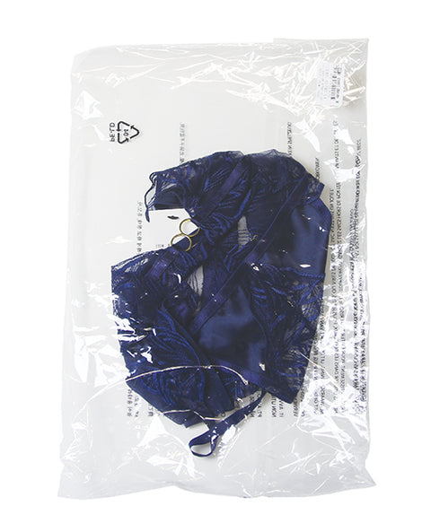 Davina V-Plunge Embroidered Teddy W/Double Ring Charm - Navy