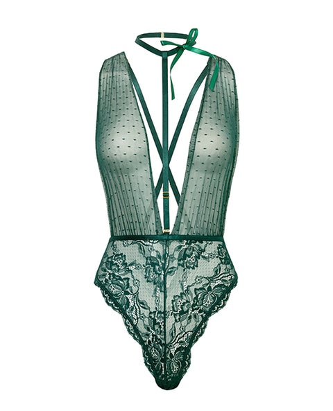 Lucy Lace & Mesh Teddy W/Removable Harness - Green