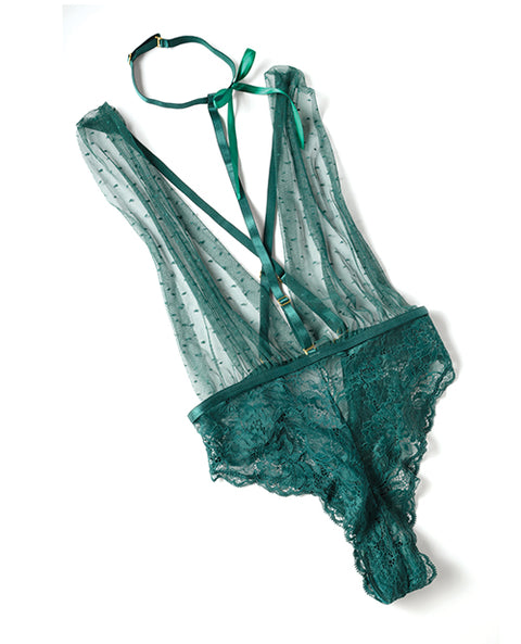 Lucy Lace & Mesh Teddy W/Removable Harness - Green