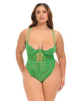 Raine Underwire Shelf Cup Lace Teddy W/Decorative Trim Insert - Green