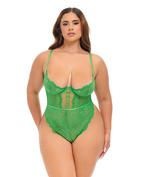 Raine Underwire Shelf Cup Lace Teddy W/Decorative Trim Insert - Green
