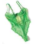 Raine Underwire Shelf Cup Lace Teddy W/Decorative Trim Insert - Green