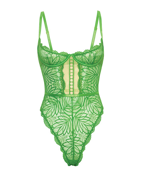Raine Underwire Shelf Cup Lace Teddy W/Decorative Trim Insert - Green