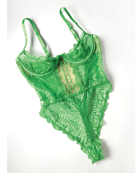 Raine Underwire Shelf Cup Lace Teddy W/Decorative Trim Insert - Green