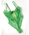 Raine Underwire Shelf Cup Lace Teddy W/Decorative Trim Insert - Green