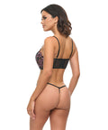 Adela Embroidered Boned Bustier W/G-String 2 Pc Set - Black/Pink