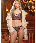 Adela Embroidered Boned Bustier W/G-String 2 Pc Set - Black/Pink
