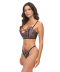 Adela Embroidered Boned Bustier W/G-String 2 Pc Set - Black/Pink