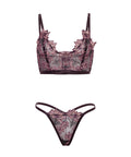 Adela Embroidered Boned Bustier W/G-String 2 Pc Set - Black/Pink