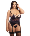 Demi Padded Shelf Cup Merrywidow W/Overlay Lace & Panty Black/Heliotrope