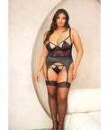 Demi Padded Shelf Cup Merrywidow W/Overlay Lace & Panty Black/Heliotrope