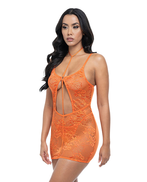 Presley Lace Babydoll W/G-String 2 Pc Set - Dragon Fire Orange