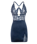 Davina V-Plunge Embroidered Babydoll W/Double Ring Charm - Navy