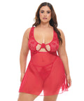 Tiana Lace Babydoll W/Side Slits & Strap Details - Red