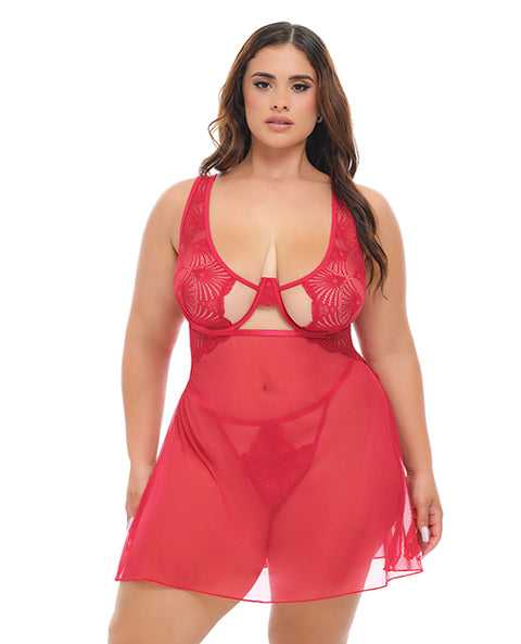 Tiana Lace Babydoll W/Side Slits & Strap Details - Red