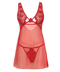 Tiana Lace Babydoll W/Side Slits & Strap Details - Red