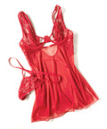 Tiana Lace Babydoll W/Side Slits & Strap Details - Red