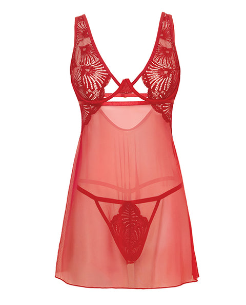 Tiana Lace Babydoll W/Side Slits & Strap Details - Red