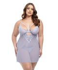 Elsie Lace & Mesh Underwire Babydoll W/G-String 2 Pc Set - Brunnera Blue