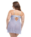 Elsie Lace & Mesh Underwire Babydoll W/G-String 2 Pc Set - Brunnera Blue