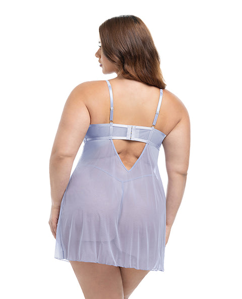 Elsie Lace & Mesh Underwire Babydoll W/G-String 2 Pc Set - Brunnera Blue