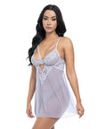 Elsie Lace & Mesh Underwire Babydoll W/G-String 2 Pc Set - Brunnera Blue