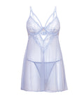 Elsie Lace & Mesh Underwire Babydoll W/G-String 2 Pc Set - Brunnera Blue