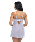 Elsie Lace & Mesh Underwire Babydoll W/G-String 2 Pc Set - Brunnera Blue