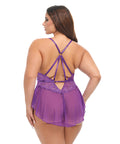 Harmony V-Plunge Lace & Mesh Babydoll W/G-String - Purple